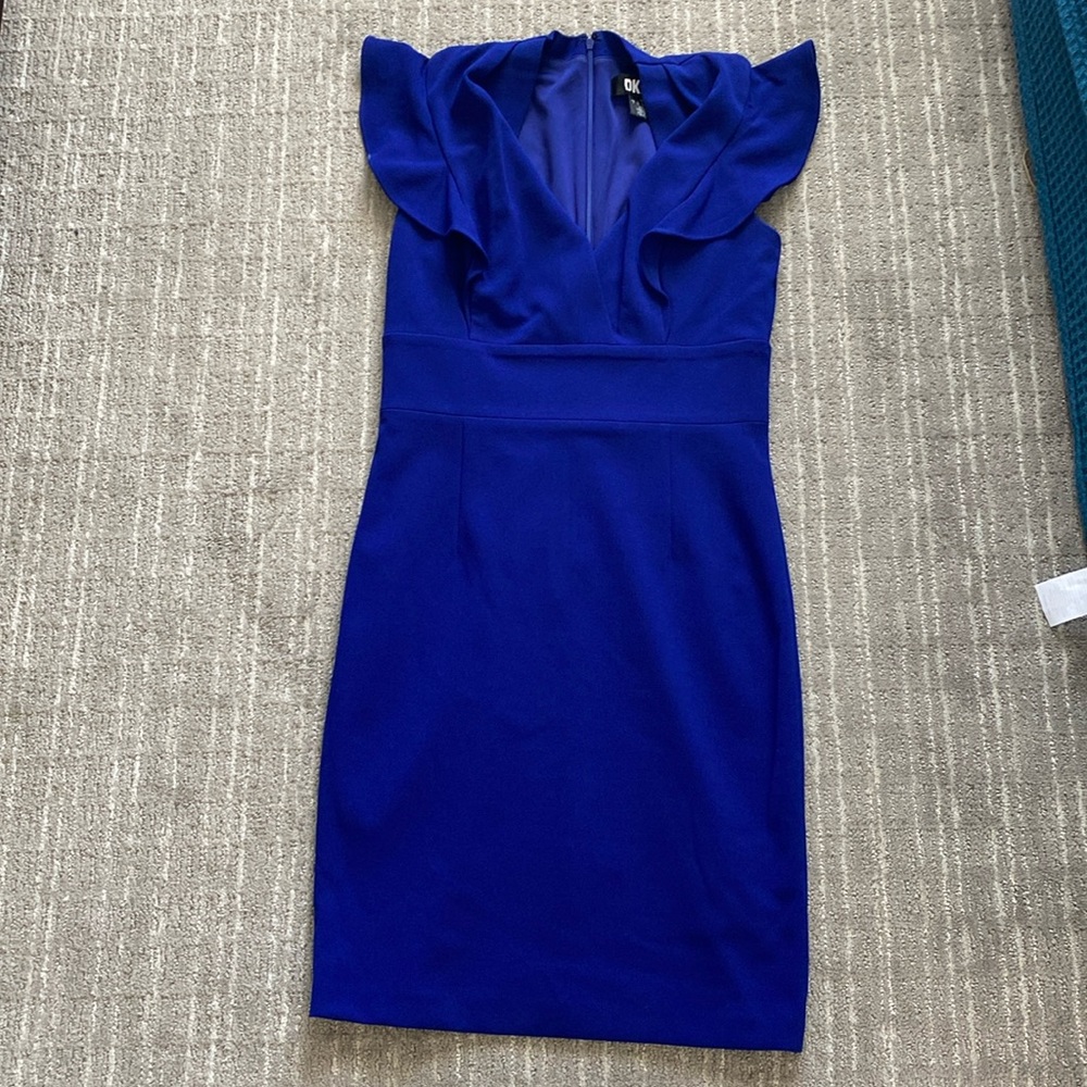 DKNY ruffle shoulder sheath dress